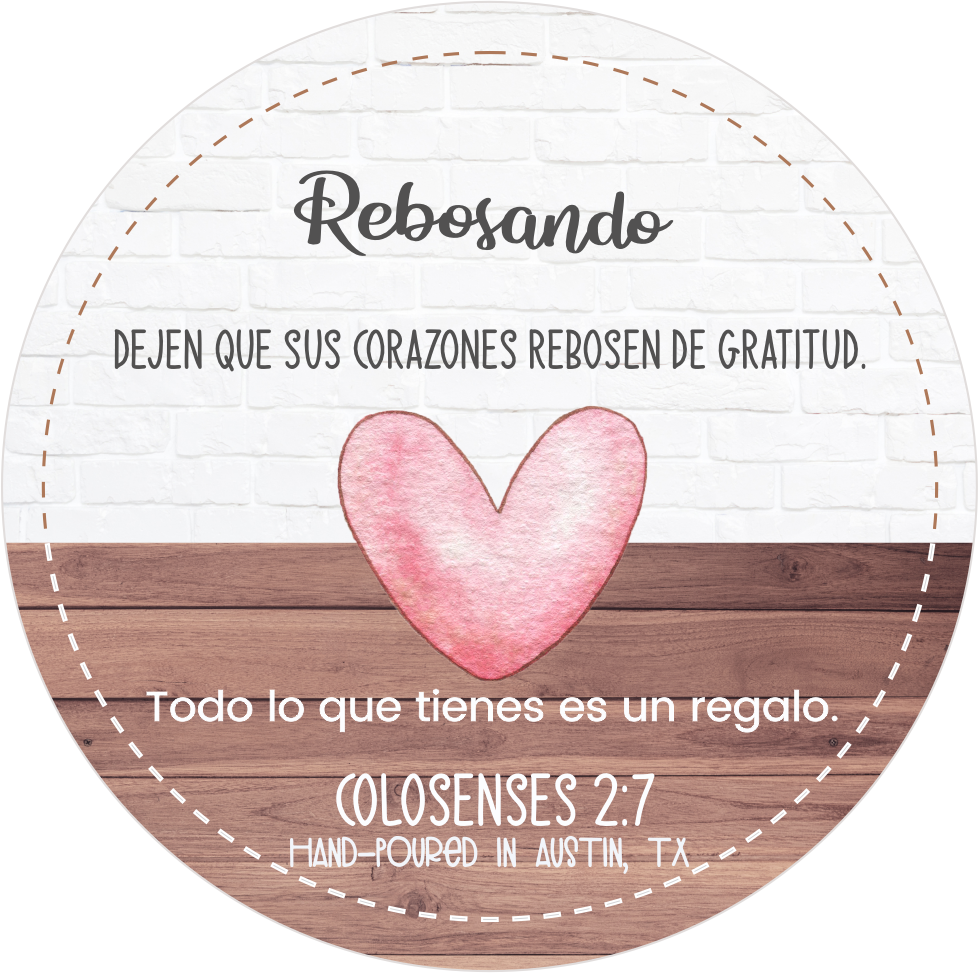 Circular design with pink heart, text, and wooden texture spanish