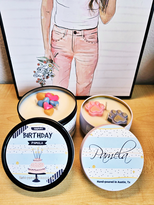 luxury personalized birthday soy candle pink flamingo aesthetic branding