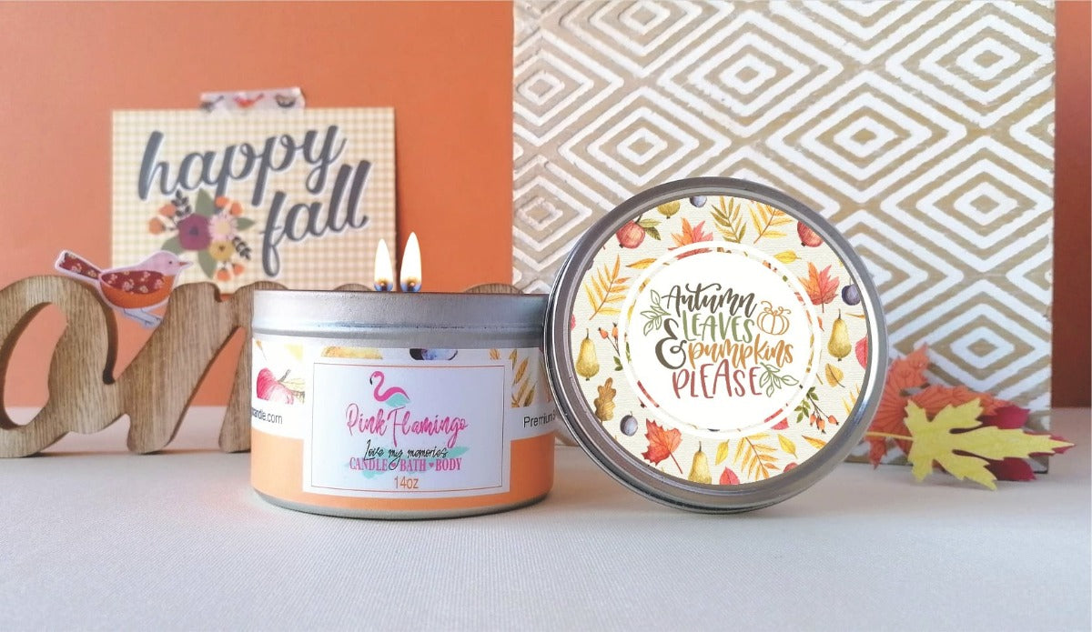 Autumn Leaves & Pumpkins please-Autumn Scented Soy Candles for Home- Autumn leaves and pumpkin please, Pumpkin Spice Latte- Pink Flamingo Candle 14oz