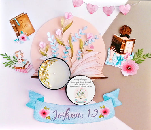 luxury soy candle featuring Joshua 1:9 Bible verse