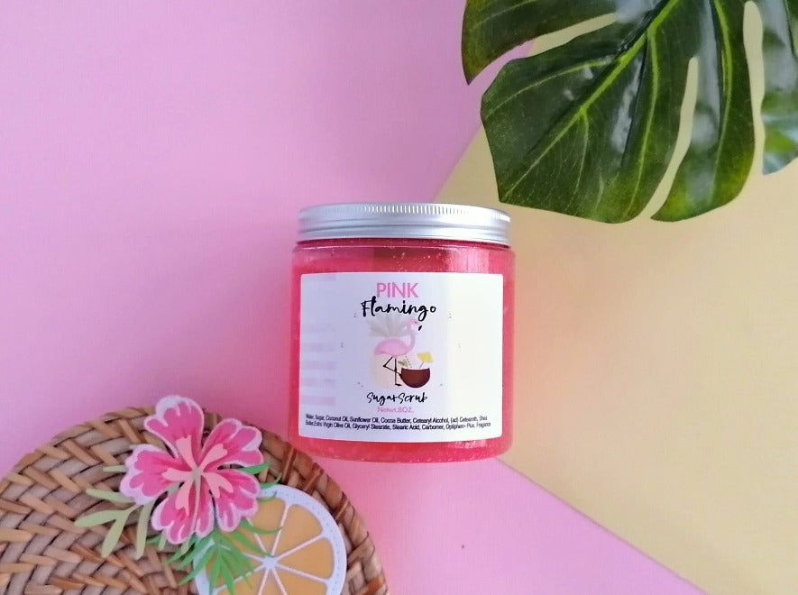 Coconut Oil Sugar scrub 8oz, pink flamingo candle