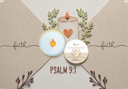 Decorative design with candles, hearts, and text on a beige background