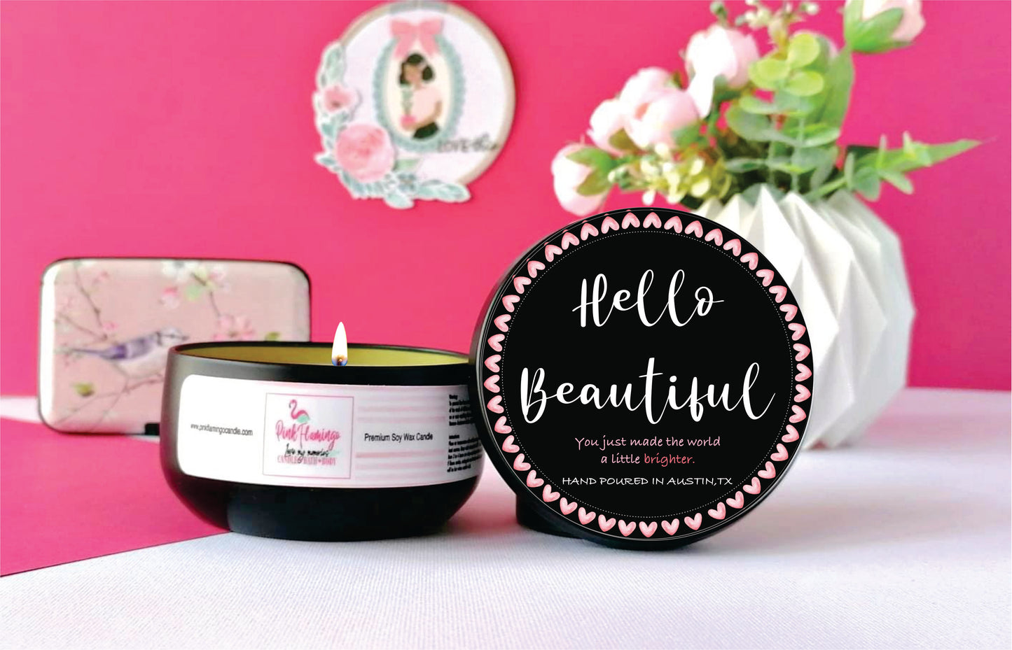 Hello Beautiful – Hand-Poured Natural Soy Candle | Long-Lasting, Clean Burn & Floral Scent | Eco-Friendly & Non-Toxic. Best candles in Austin