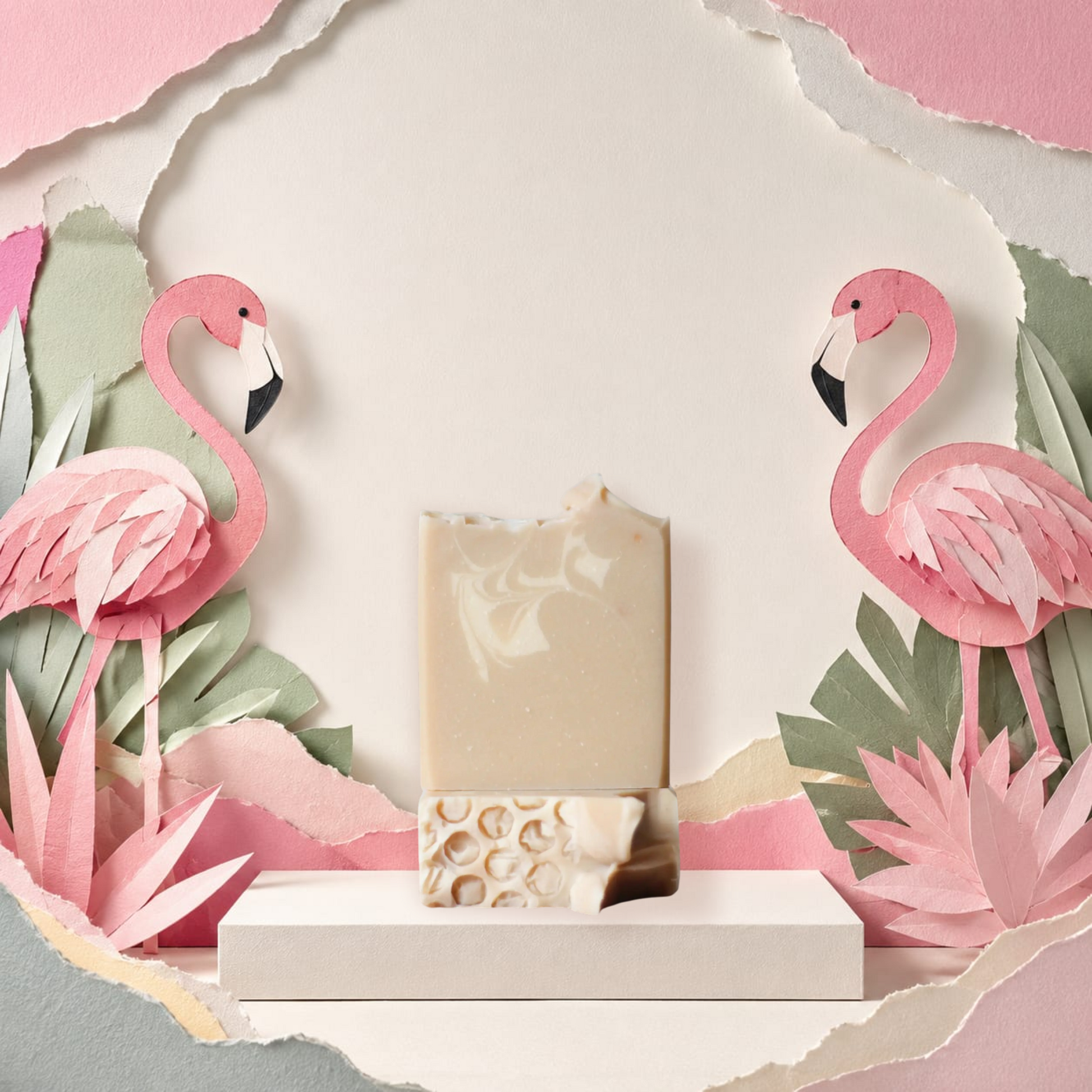 Handcrafted OARMEAL MILK & HONEY goat milk soap made with nourishing goat milk by Pink Flamingo Candle.