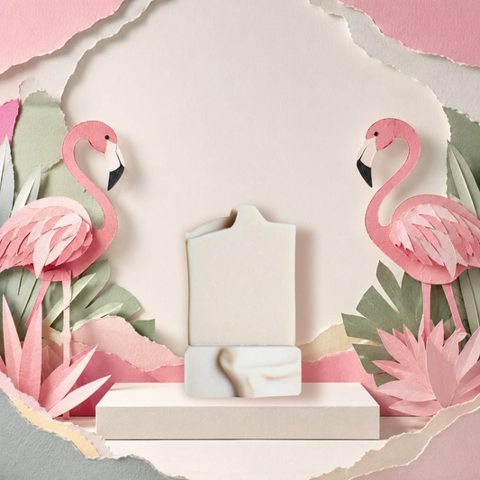 Handcrafted Palo Santo goat milk soap made with nourishing goat milk by Pink Flamingo Candle.