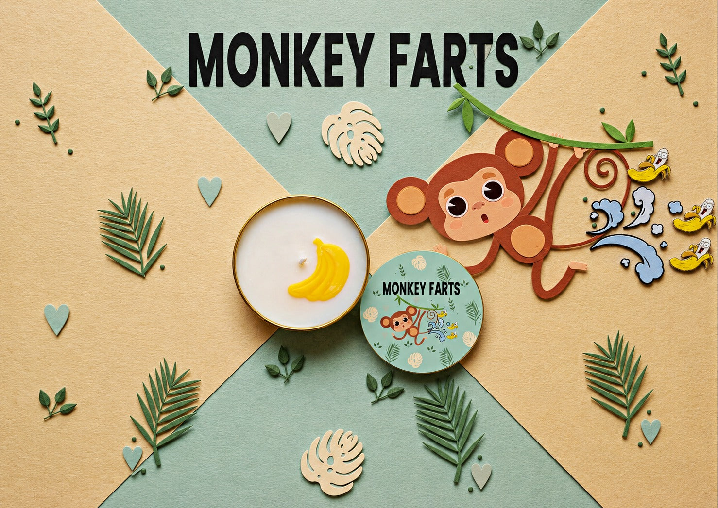luxury monkey farts soy candle tropical fruity fragrance, BANANAS, candle for kids