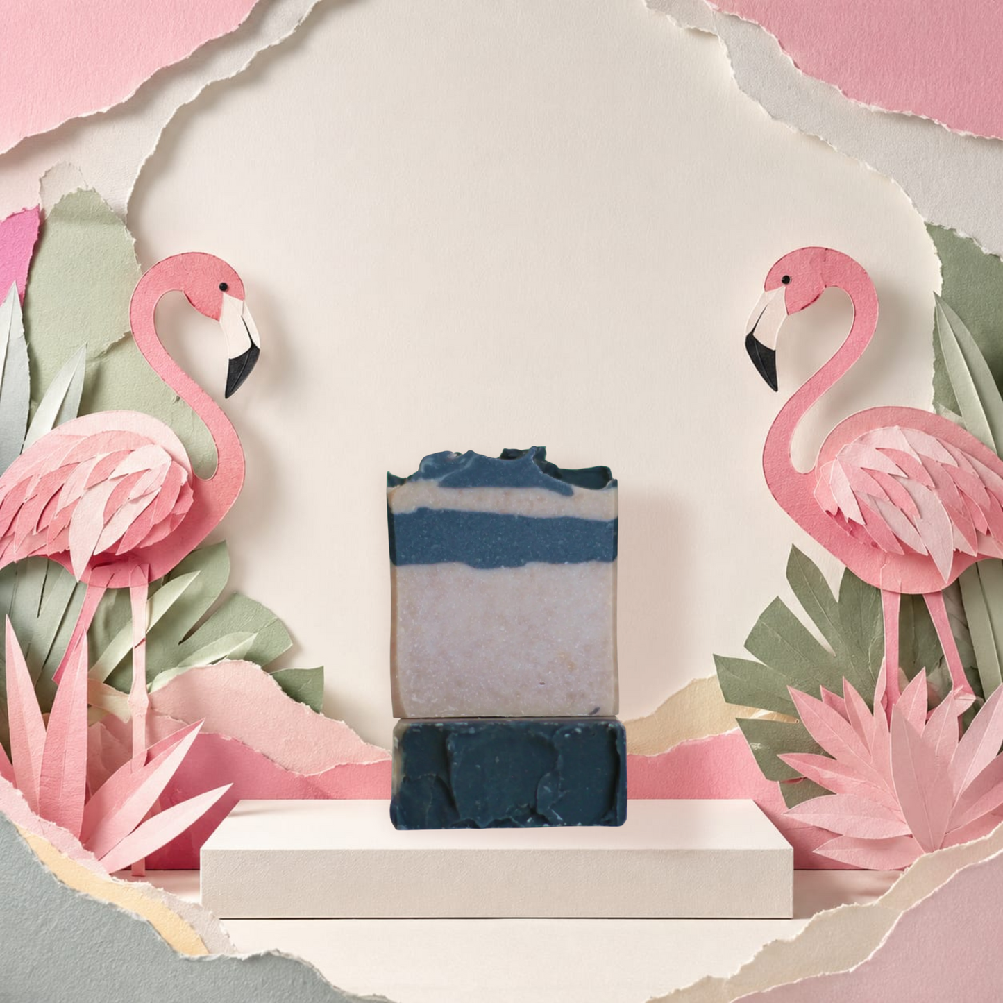 Handcrafted Iced Vanilla wood milk soap made with nourishing goat milk by Pink Flamingo Candle.