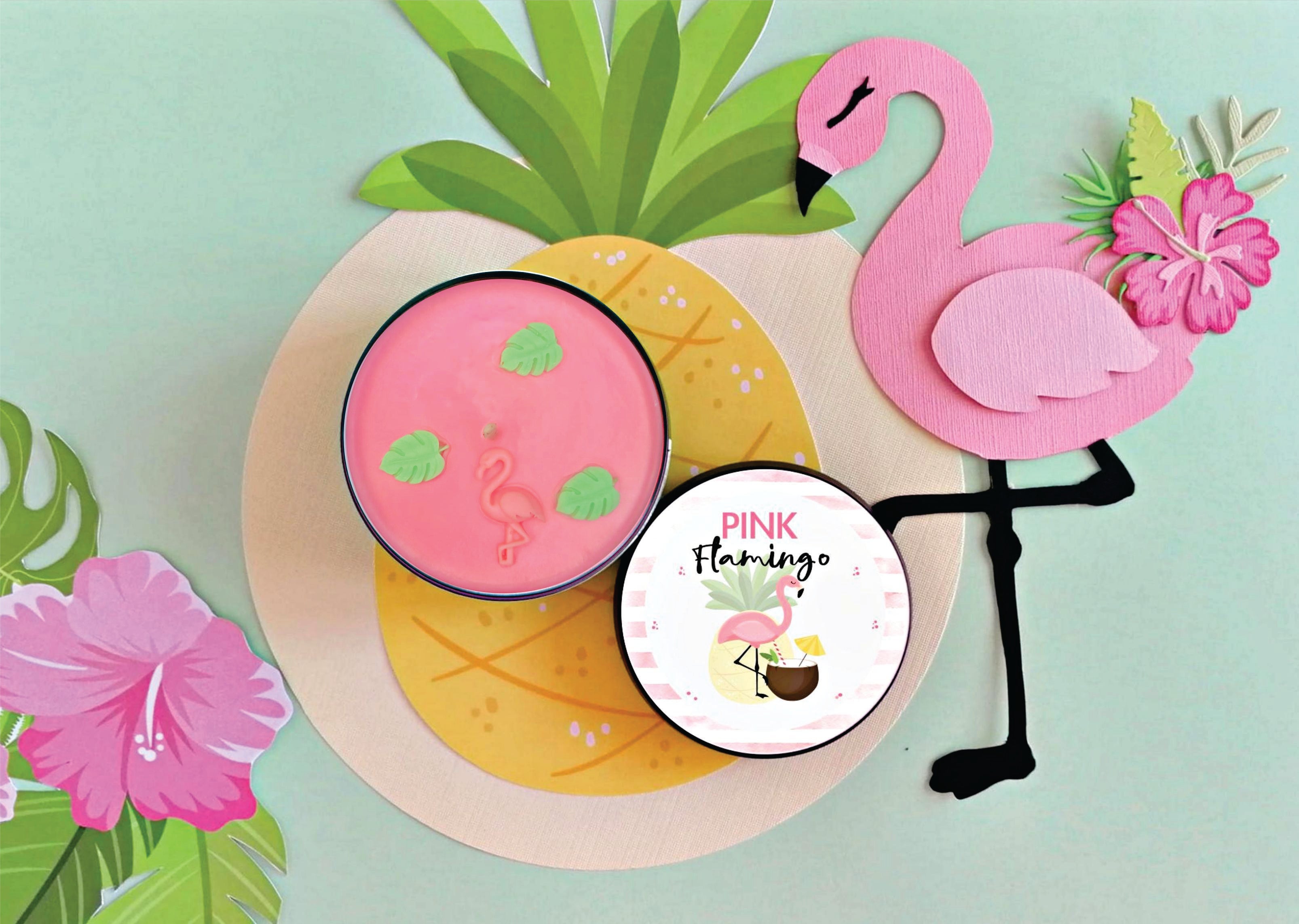 luxury pink flamingo signature soy candle in elegant TIN