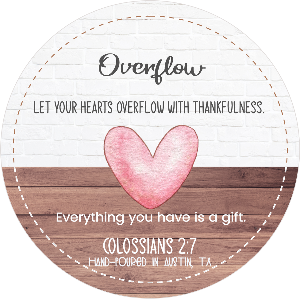 luxury soy candle featuring Colossians 2:7 Bible verse