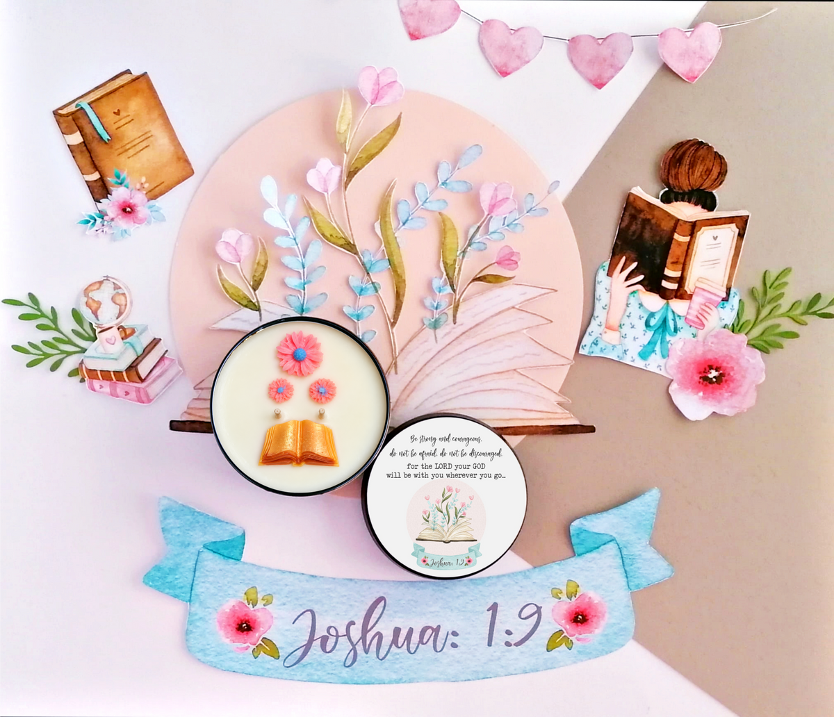 luxury soy candle featuring Joshua 1:9 Bible verse