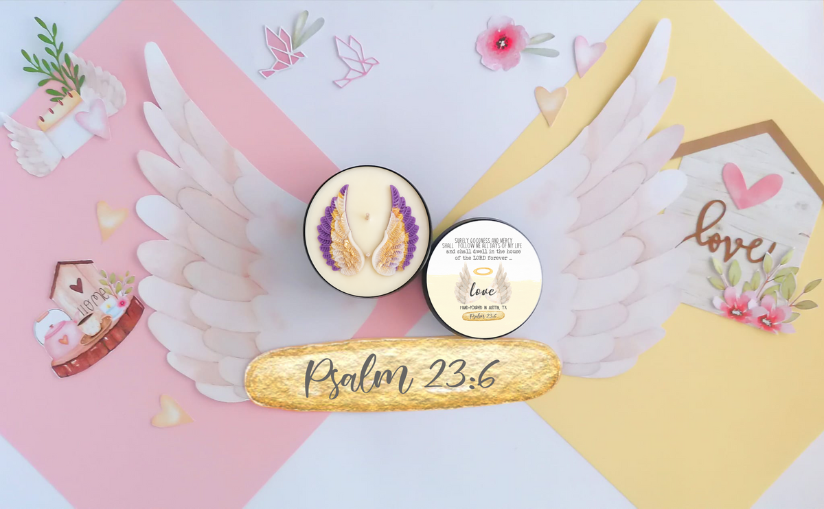 luxury soy candle featuring Psalm 23:6 Bible verse