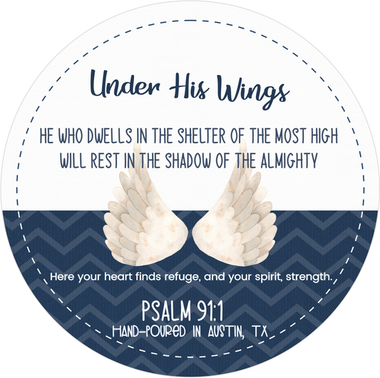 luxury soy candle featuring Psalm 91:1 Bible verse