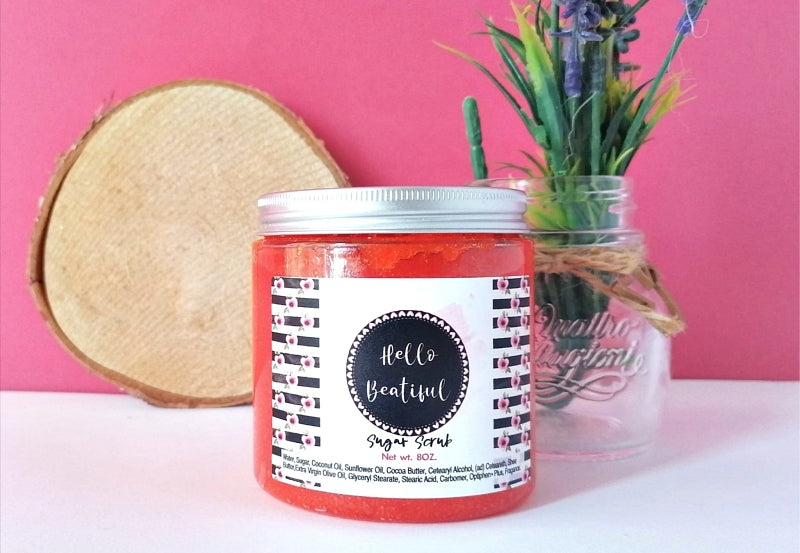 Hello Beautiful  | Coconut Oil Sugar Scrub  8oz - PinkFlamingoCandle