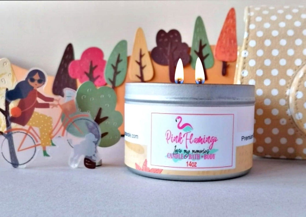 Autumn in the Park - Autumn Scented Soy Candles for Home- Pink Flamingo Candle 14oz