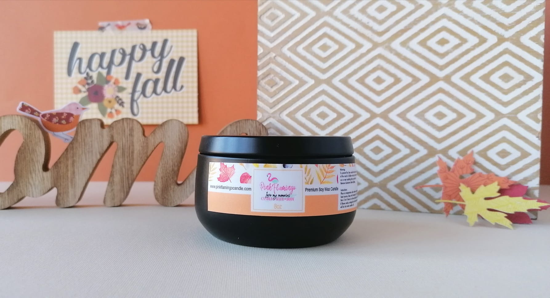 Autumn Leaves & Pumpkins please-Autumn Scented Soy Candles for Home- Autumn leaves and pumpkin please, Pumpkin Spice Latte- Pink Flamingo Candle 8oz