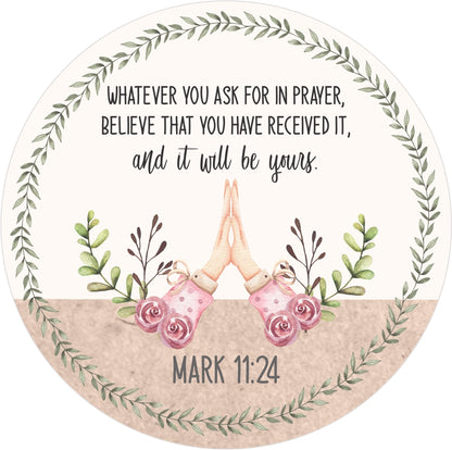 luxury soy candle featuring Mark 11:24 Bible verse