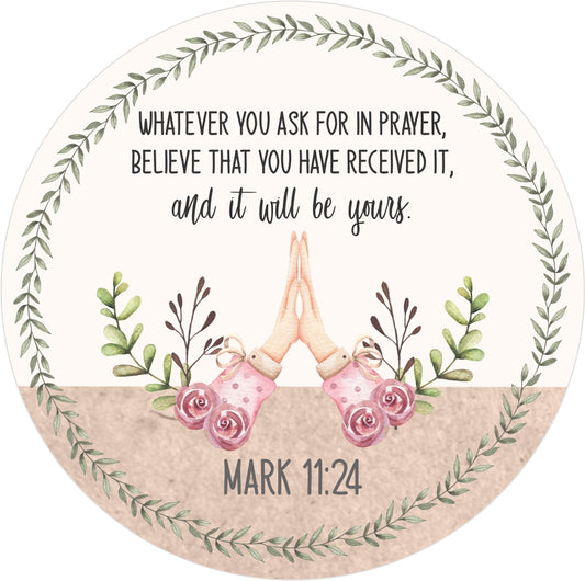 luxury soy candle featuring Mark 11:24 Bible verse